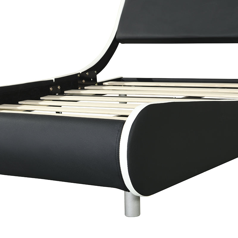Faux Leather Upholstered Platform Bed Frame, Curve Design, Wood Slat Support, No Box Spring Needed, Easy Assemble, Queen Size, Black and White - Atlantic Fine Furniture Melbourne FL