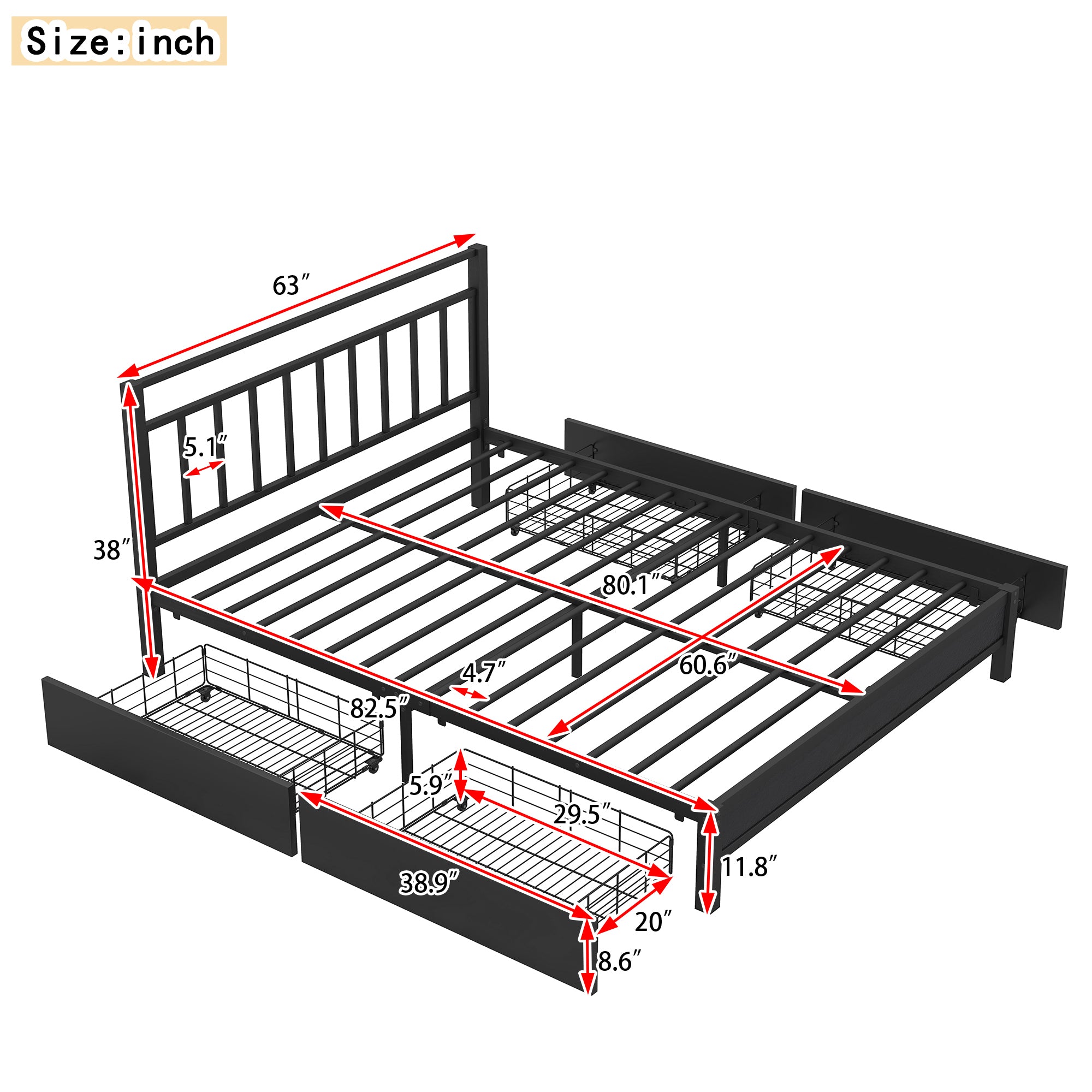 Queen Size Storage Platform Bed with 4 Drawers, Black - Atlantic Fine Furniture Melbourne FL
