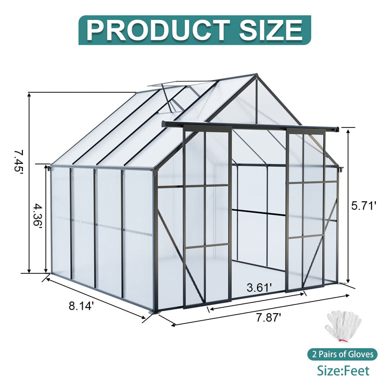 Double Door Polycarbonate Greenhouse Raised Base And Anchor Aluminum Heavy Duty Walk In Greenhouses For Outdoor Backyard In All Season