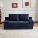 Loveseat Sofa, Comfortable Deep Seat Sofa Bed, Modern Small Corduroy Couch For Living Room Bedroom,Reversible Cushion With Pillows,No Assembly Required, Dark Blue
