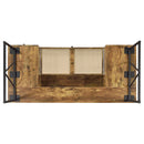 Rustic Industrial Charm Writing Desk With 4 Drawers And Open Shelf