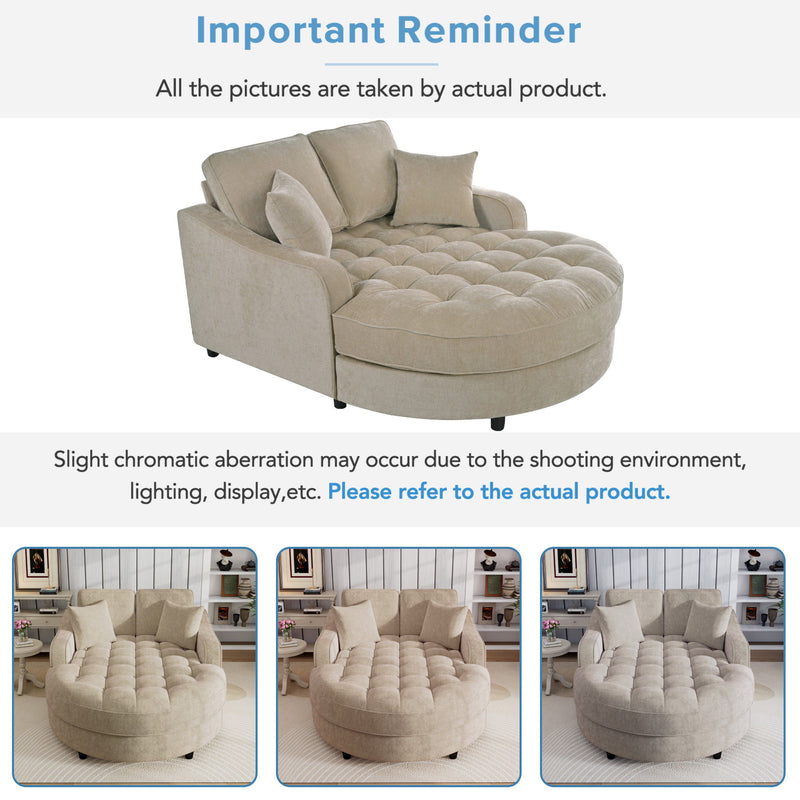 Modern Chaise Lounge Upholstered Sofa Couch With Tufted Seat And Detachable Pillows For Living Room