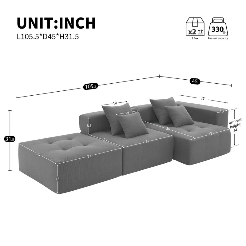 Free Combination L Shaped Modular Sectional, Minimalist Floor Couch Set, Convertible Foam Filled Cloud Compressed Couch For Living Room