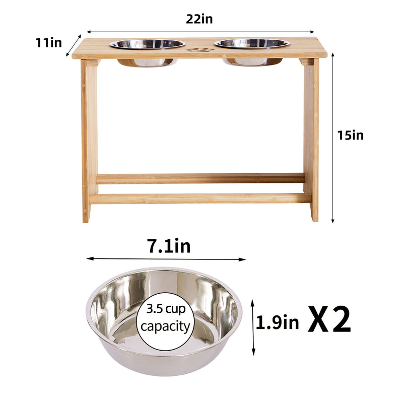 Gardenia - Raised Dog Bowl Stand For Medium Sized Dogs, Elevated Dog Bowls, Bamboo Raised Dog Bowl, Dog Food Bowl Stand, Feeding Station - Natural Wood