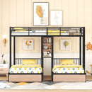 Triple Bunk Bed With Drawers, Multi-Functional Frame With Desks And Shelves In The Middle