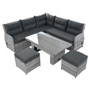 Outdoor Furniture Set Patio Rattan Furniture Set With Adjustable Table, Recliners With Extendable Side Tables And 2 Ottomans