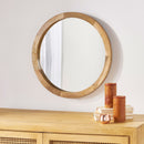 Mango Wood Round Mirror With Glass Surface - Natural