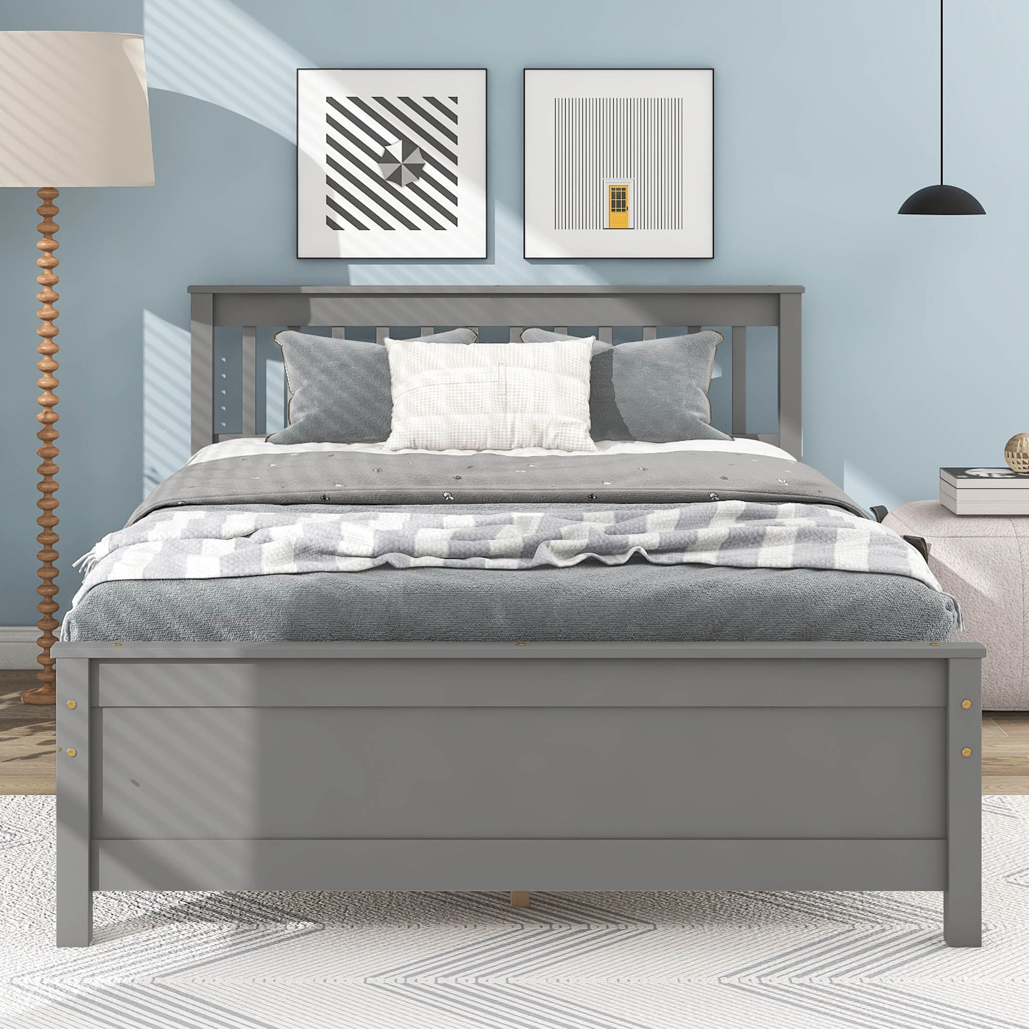 Full Bed with Headboard and Footboard,with 2 Nightstands,Grey - Atlantic Fine Furniture Melbourne FL