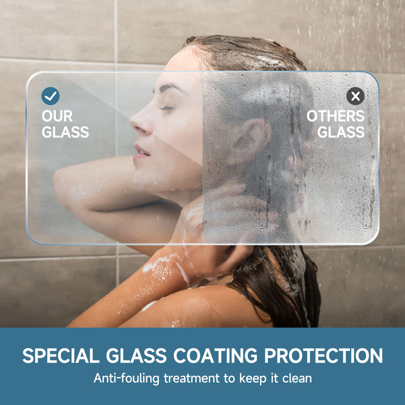 Frameless Single Sliding Shower Door With Soft Close, 5 / 16" Clear Nano Coated Tempered Glass, 60" X 60" - Matte Black