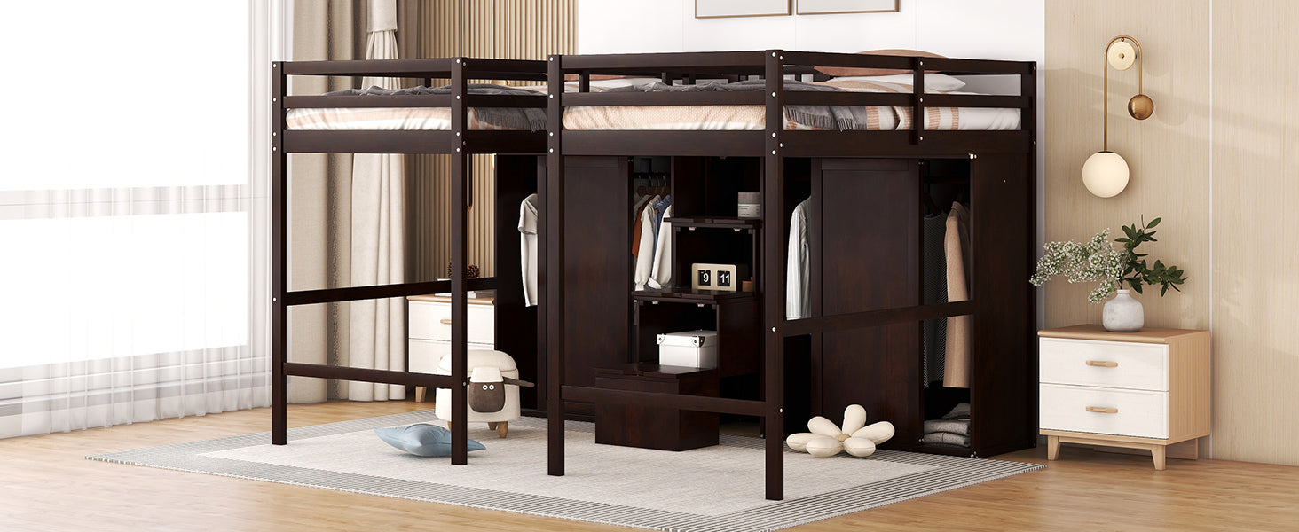 Double Twin Loft Beds with Wardrobes and Staircase, Espresso - Atlantic Fine Furniture Melbourne FL
