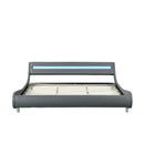 Faux Leather Upholstered Platform Bed Frame with led lighting , Curve Design, Wood Slat Support, No Box Spring Needed, Easy Assemble, King Size, Gray