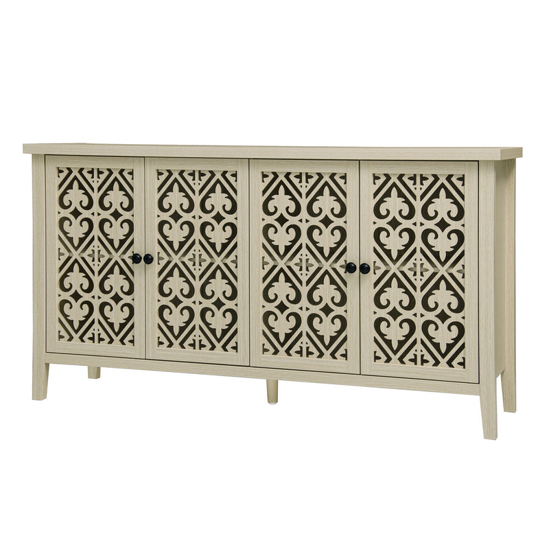 Hollowed Out Cabinet With 4 Doors, American Furniture, Suitable For Bedroom, Living Room, Study - Natural