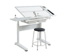 38.18" Hand Crank Adjustable Drafting Table Drawing Desk With 2 Metal Drawers With Stool