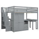 Loft Bed With Stairs, Bookshelf, Drawers, Desk & Wardrobe, Space Saving Multifunctional Furniture