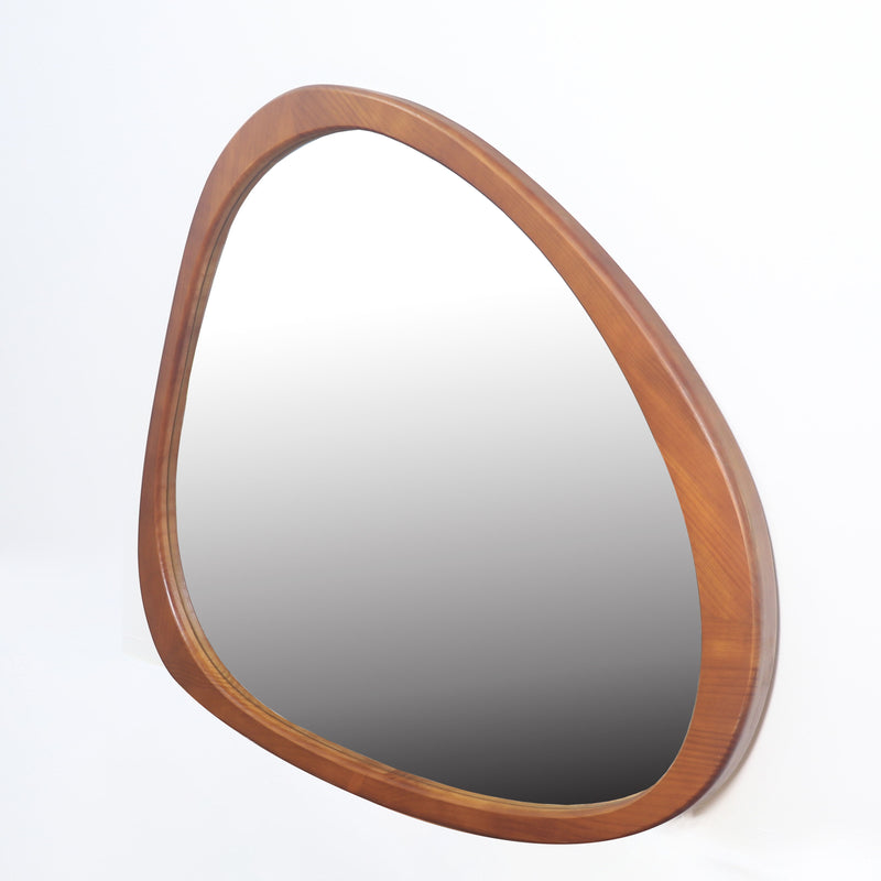 Asymmetrical Wall Mirror Wooden Framed Mirror Large Sized Dressing Mirror, For Living Room, Bedroom, Bathroom, Hallway Or Entry Way - Natural Wood