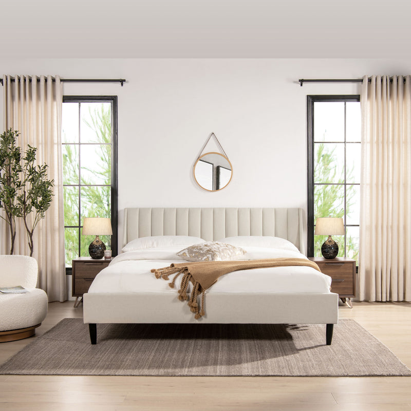 Aspen - King Vertical Tufted Headboard Platform Bed Set - Light Beige