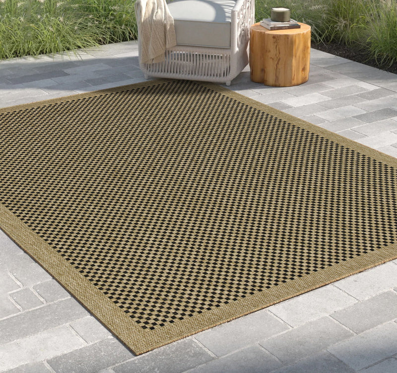 Earth - 5'3" X 7'3" Indoor, Outdoor Area Rug, Polypropylene - Jute / Black