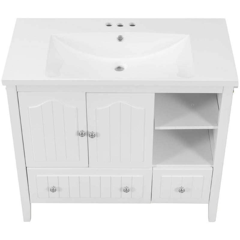 Bathroom Vanity With Ceramic Basin, Bathroom Storage Cabinet With Two Doors And Drawers, Solid Frame, Metal Handles