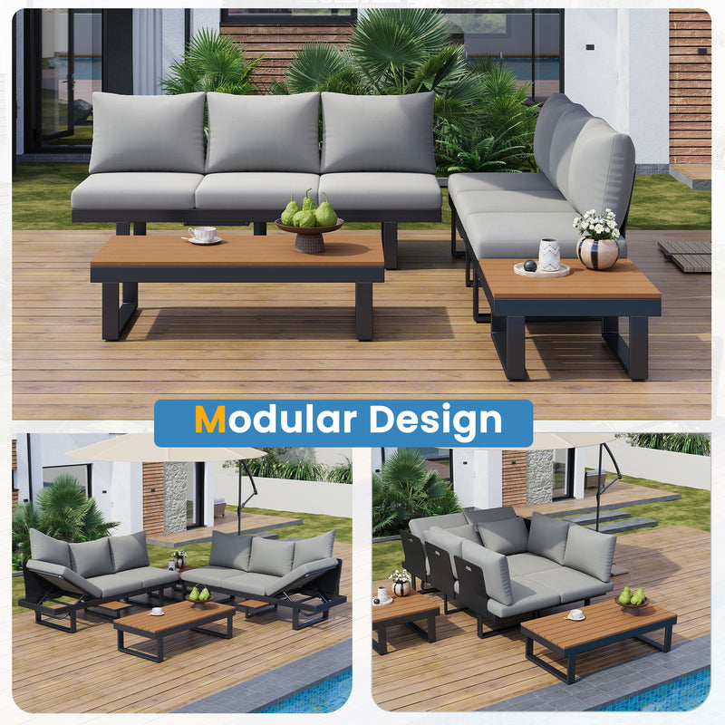 Outdoor Sectional Sofa Set With Adjustable Reclining Seats