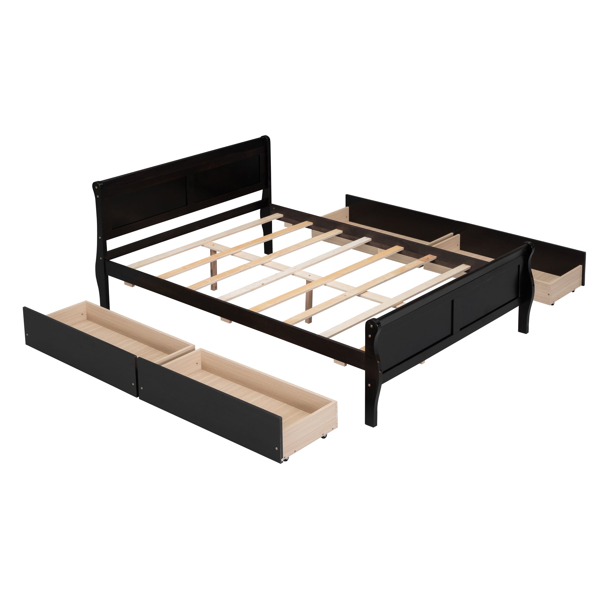 Full Size Wood Platform Bed with 4 Drawers and Streamlined Headboard & Footboard, Espresso - Atlantic Fine Furniture Melbourne FL