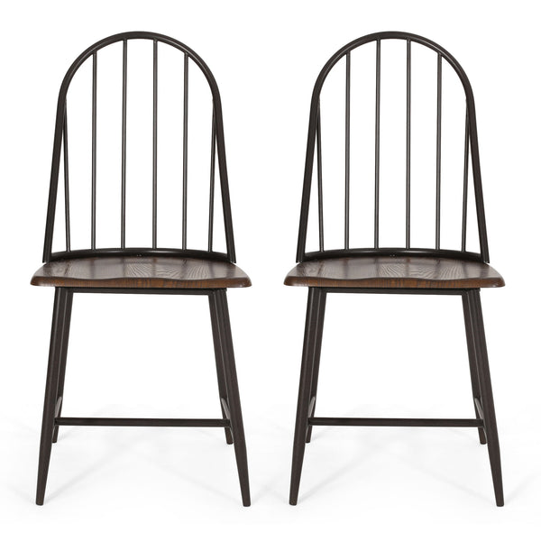 Rustic Farmhouse Style Dining Chair With Spindle Backrest - Dark Brown