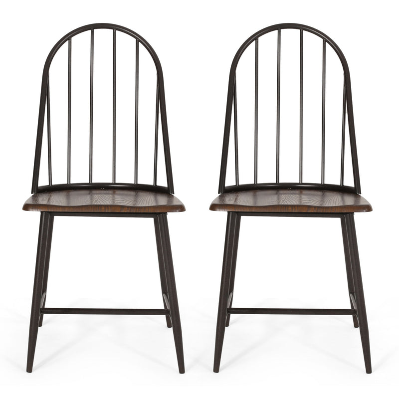 Rustic Farmhouse Style Dining Chair With Spindle Backrest - Dark Brown