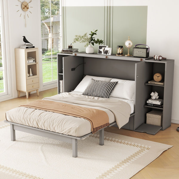 Murphy Bed With Shelves, Drawers And USB Ports