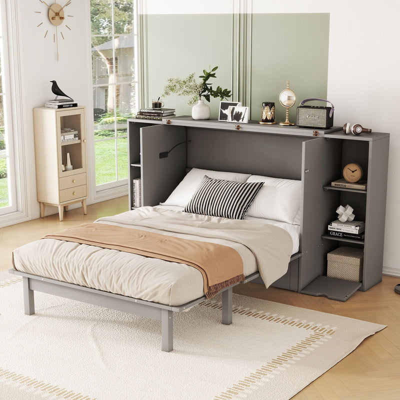 Murphy Bed With Shelves, Drawers And USB Ports