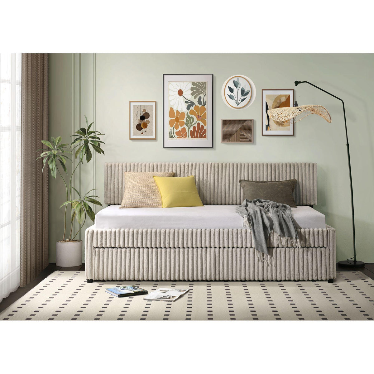 Arden Twin Daybed With Trundle in Corduroy Beige by Elements International, view 7