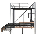Full Over Twin-Twin Triple Bunk Bed With Drawers And Staircase - Black