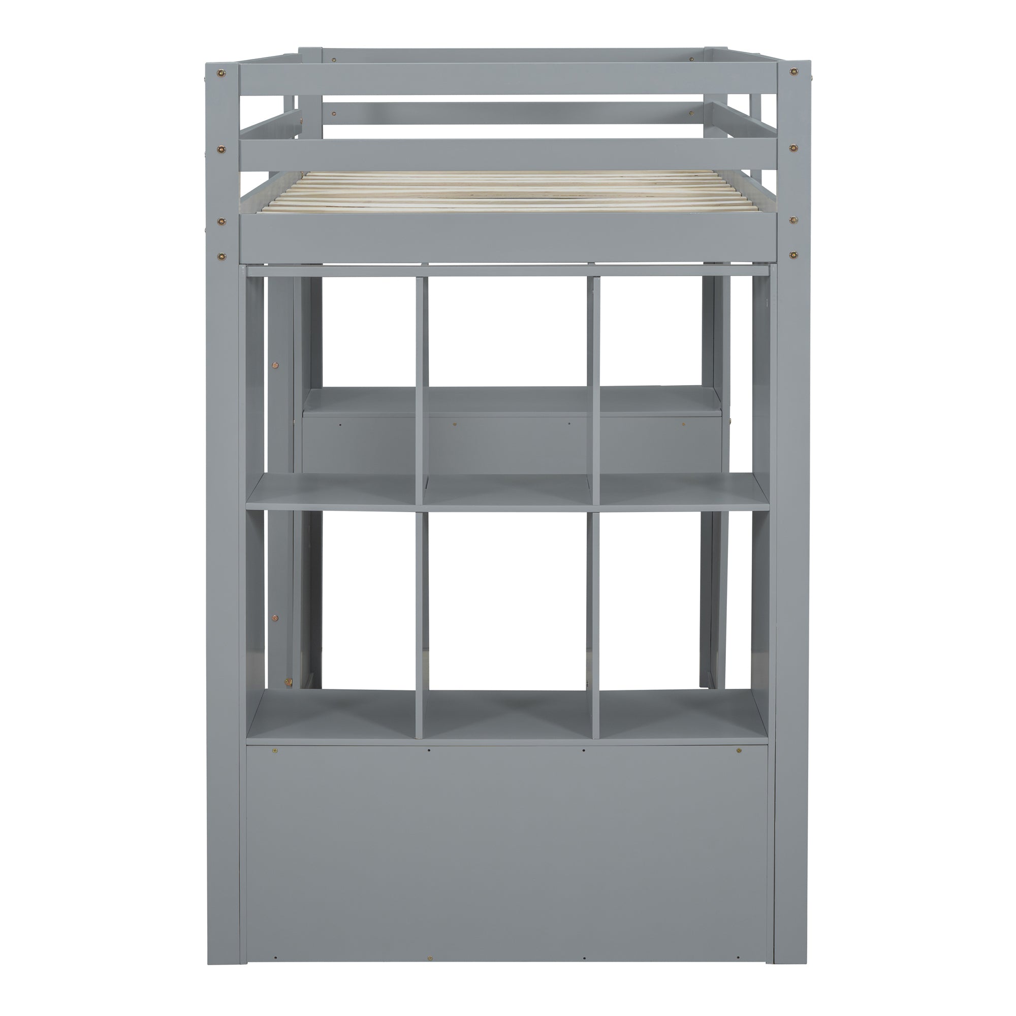 Full Size Loft Bed with large shelves, writing desk and LED Light, Gray - Atlantic Fine Furniture Melbourne FL