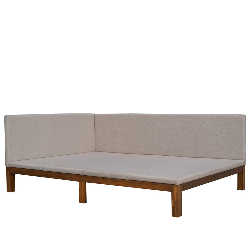 Upholstered Daybed/Sofa Bed Frame Full Size Linen-Beige