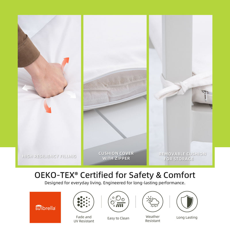 Outdoor Patio Stationary Bench With Sunbrella Fabric Cushion - Grayish