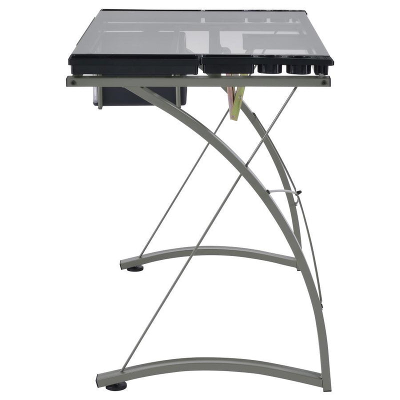 Melo - Glass Top Drafting Table With Storage - Silver