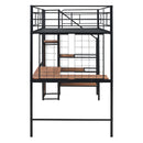 Twin Size Metal Loft Bed with Desk and Metal Grid, Stylish Metal Frame Bed with Lateral Storage Ladder and Wardrobe, Black