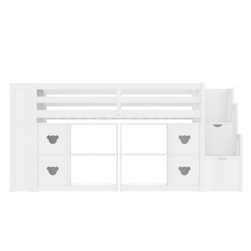 Loft Bed With Storage Cabinets, Staircase Drawers & LED Lights