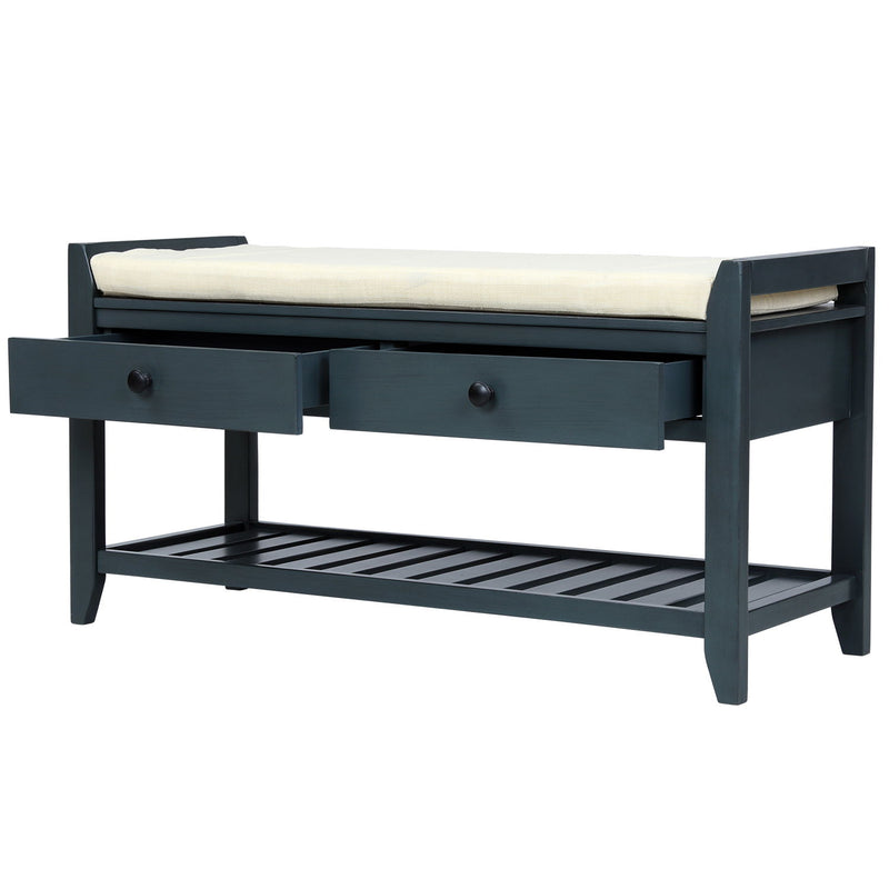 Multipurpose Entryway Shoe Rack With Cushioned Seat And Drawers