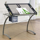 Melo - Glass Top DRAFting Table With Storage - Silver - Atlantic Fine Furniture Inc