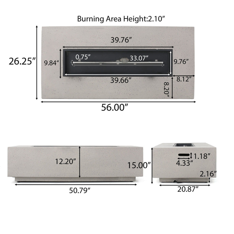 Modern Rectangle Fire Table 50,000 Btu