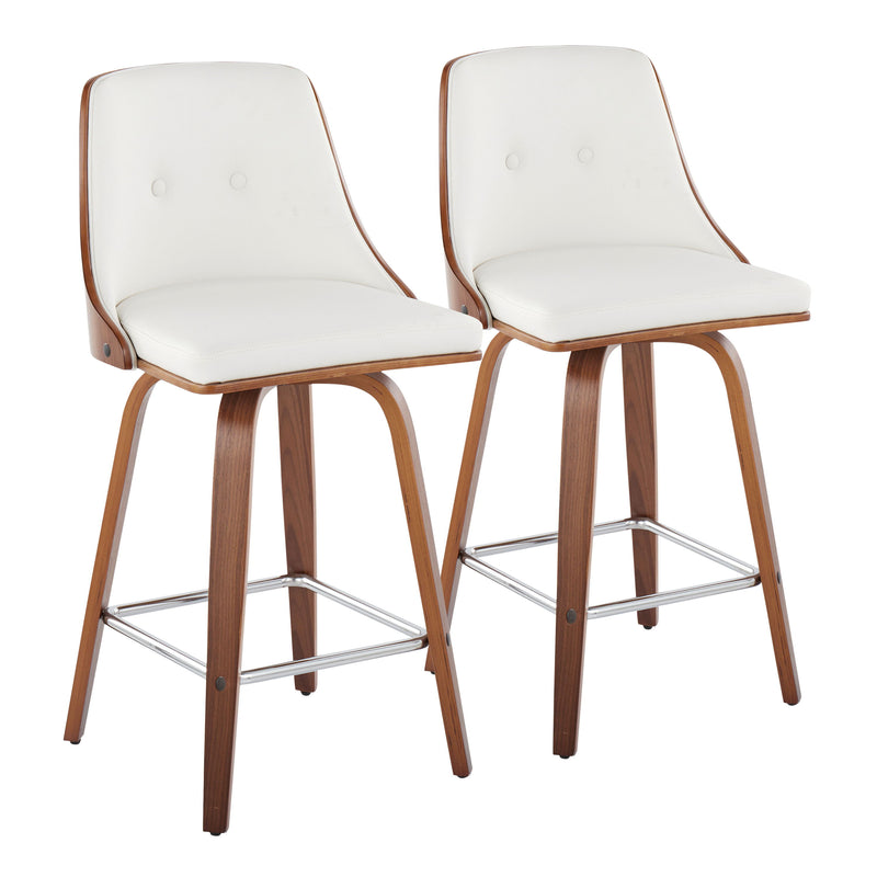 Gianna - Mid Century Modern Fixed Height Counter Stool With Swivel With Square Footrest (Set of 2)