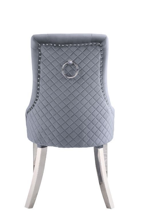 Satinka - Side Chair (Set of 2) - Gray Fabric & Mirrored Silver Finish - Atlantic Fine Furniture Inc