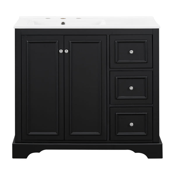 Bathroom Vanity With Sink, Soft-Close Doors, Adjustable U-Shelf, 3 Drawers