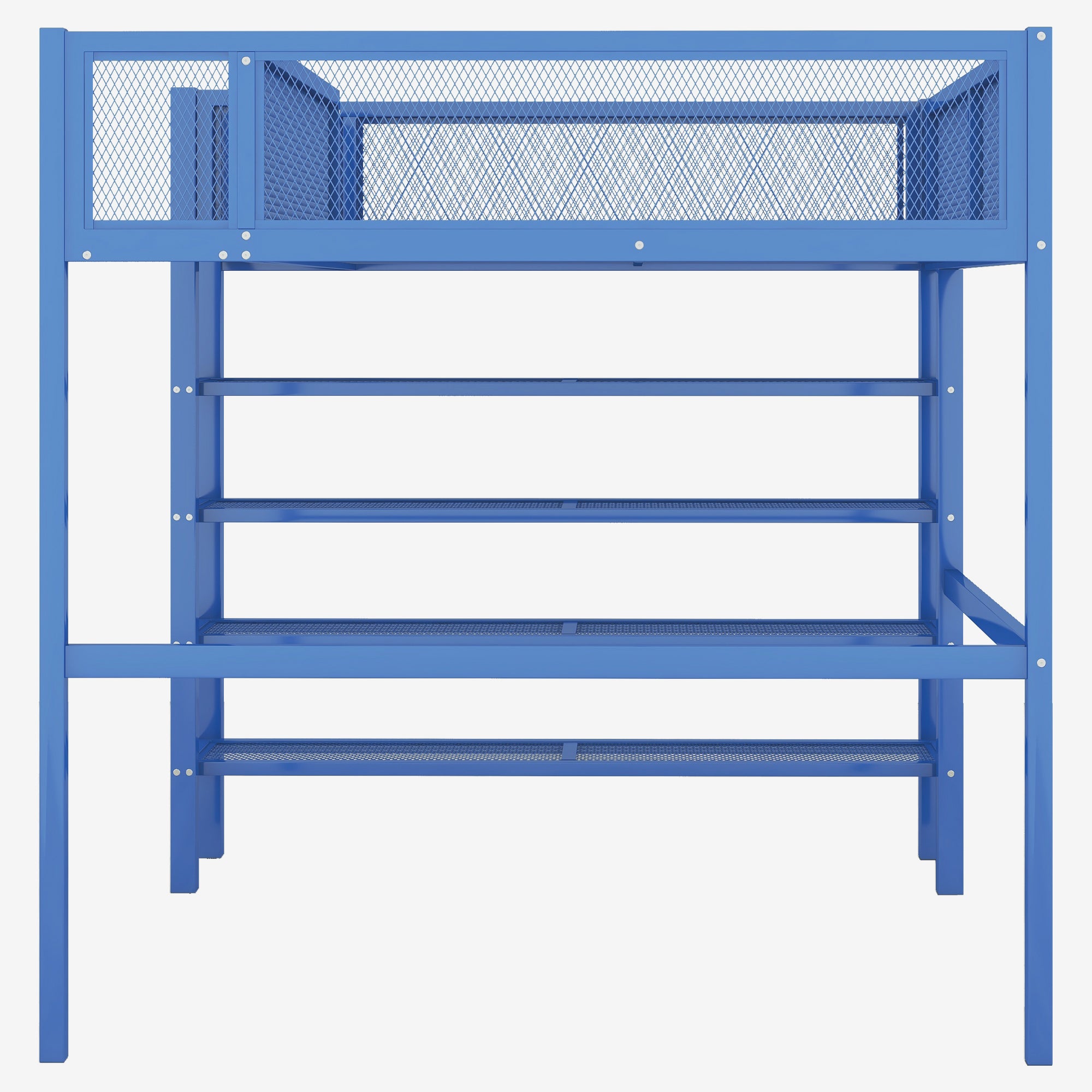 Full Size Metal Loft Bed with 4-Tier Shelves and Storage, Blue - Atlantic Fine Furniture Melbourne FL