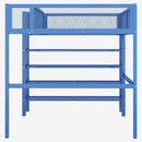 Full Size Metal Loft Bed with 4-Tier Shelves and Storage, Blue
