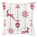 Christmas Throw Pillow With Embroidered Reindeer And Snowflakes - White