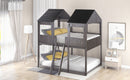 Full Over Full WoodBunk Bed with Roof, Window, Guardrail, Ladder(Antique Gray)( old sku: LT000031AAE )