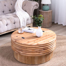 Round Wooden Coffee Table With Hidden Storage, Modern Rustic Centerpiece For Living Room - Multi / Natural / Rustic