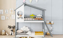 Twin Over Twin Bunk Bed Wood Bed with Roof, Window, Ladder,Gray(OLD SKU :LT100008AAE)