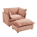 Modern Cozy Upholstered Armchair Sofa With Movable Ottoman