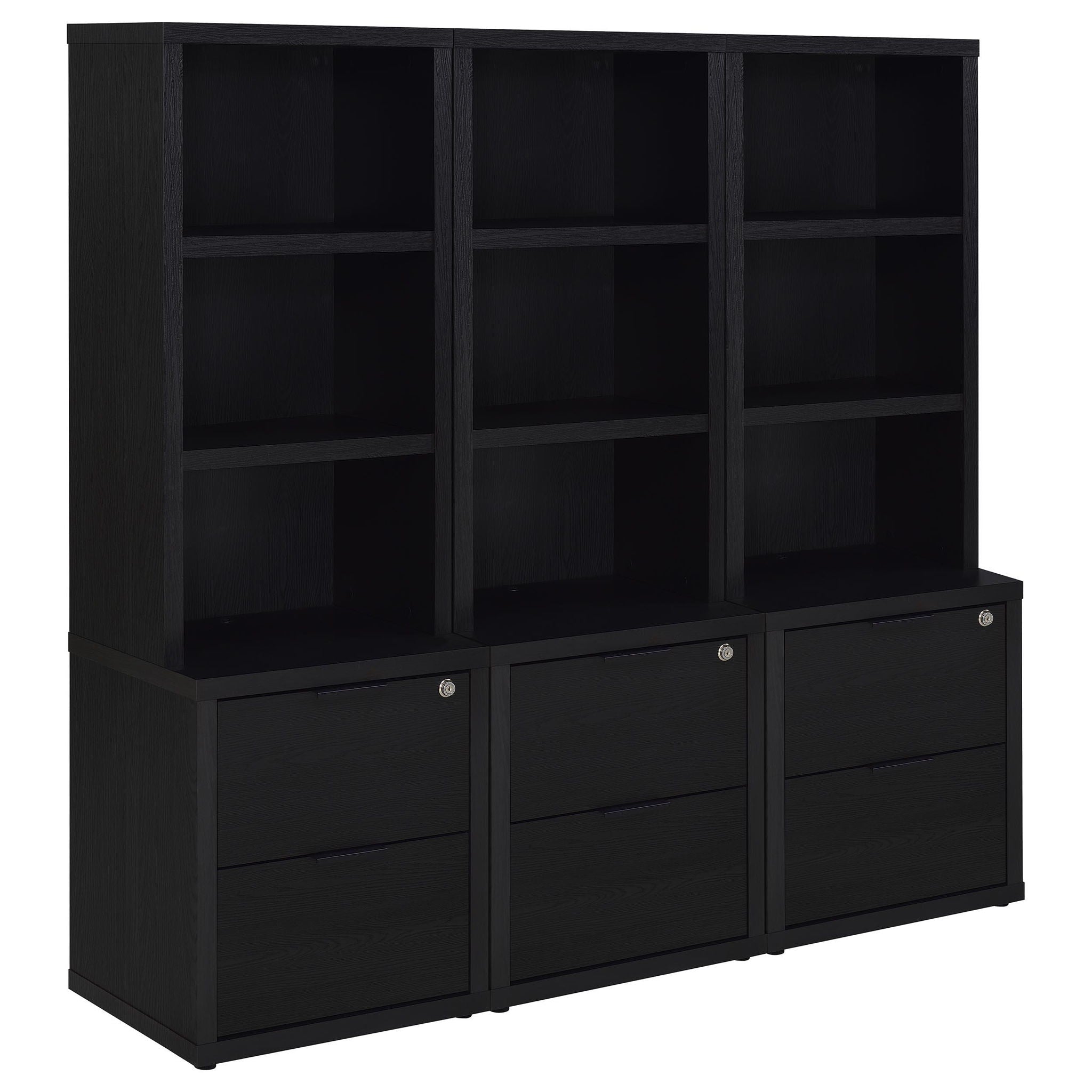 Westpark 3-piece Wall Unit Bookcase Set with USB Black